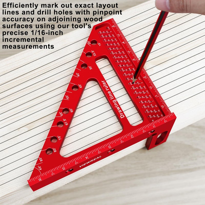 ViewReal Large Carpenter Square 6.5''x5.79''Protractor Ruler with 3D Multi-Angle Measuring and Scribing Features with Anti-Lost Pin for Accurate Woodworking & Construction - Image 4